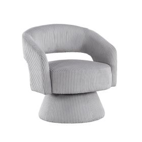 Rayne Swivel Accent Chair, Gray Corduroy, Round Metal Swivel Base