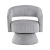 Rayne Swivel Accent Chair, Gray Corduroy, Round Metal Swivel Base