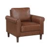Lo Accent Chair w Rolled Arms, Mid Century Dark Brown Faux Leather