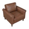 Lo Accent Chair w Rolled Arms, Mid Century Dark Brown Faux Leather