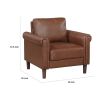 Lo Accent Chair w Rolled Arms, Mid Century Dark Brown Faux Leather