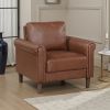 Lo Accent Chair w Rolled Arms, Mid Century Dark Brown Faux Leather