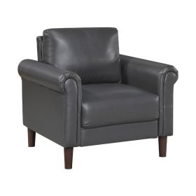 Lo Accent Chair w Rolled Arms, Midcentury Dark Gray Faux Leather