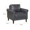 Lo Accent Chair w Rolled Arms, Midcentury Dark Gray Faux Leather