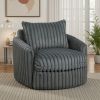 Goro Round Swivel Accent Chair, 39 Inch, Gray Corduroy