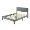 Cery Full Size Platform Bed, Light Gray Upholstery, Textured Headboard