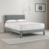 Cery Full Size Platform Bed, Light Gray Upholstery, Textured Headboard