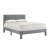 Cery Queen Size Platform Bed, Light Gray Upholstery Textured Headboard
