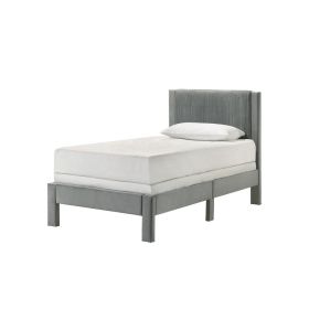 Cery Twin Size Platform Bed, Light Gray Upholstery, Textured Headboard