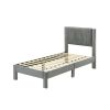 Cery Twin Size Platform Bed, Light Gray Upholstery, Textured Headboard