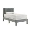 Cery Twin Size Platform Bed, Light Gray Upholstery, Textured Headboard