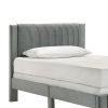 Cery Twin Size Platform Bed, Light Gray Upholstery, Textured Headboard