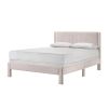 Cery Queen Size Platform Bed, Pink Upholstery, Textured Headboard