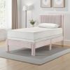 Cery Twin Size Platform Bed, Pink Upholstery, Textured Headboard