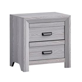 Laide Nightstand with 2 Drawers, Cup Handles, Gray Driftwood Finish Wood