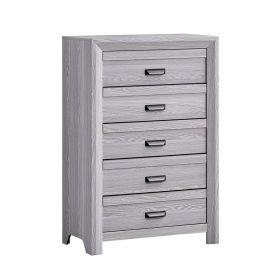 Laide Tall Dresser Chest with 5 Drawers, Cup Handles, Gray Driftwood Veneer