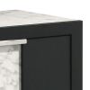 Amey 2 Drawer Nightstand, White Marble Trim, Black Wood