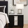 Amey 2 Drawer Nightstand, White Marble Trim, Black Wood