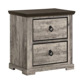 Elaya Nightstand with 2 Drawers, Black Metal, Weathered Gray Wood