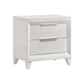 Ressy Nightstand with 2 Drawer, Silver Metal, Contemporary White Wood