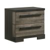 Ruthe Nightstand with 2 Drawers, Wide Top, Ebony Black, Gray Wood