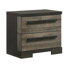 Ruthe Nightstand with 2 Drawers, Wide Top, Ebony Black, Gray Wood