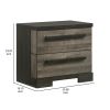 Ruthe Nightstand with 2 Drawers, Wide Top, Ebony Black, Gray Wood