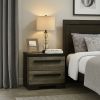 Ruthe Nightstand with 2 Drawers, Wide Top, Ebony Black, Gray Wood
