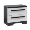 Ruthe Nightstand with 2 Drawers, Wide Top, Ebony Black, White Wood