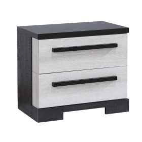 Ruthe Nightstand with 2 Drawers, Wide Top, Ebony Black, White Wood