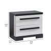 Ruthe Nightstand with 2 Drawers, Wide Top, Ebony Black, White Wood