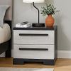 Ruthe Nightstand with 2 Drawers, Wide Top, Ebony Black, White Wood