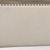 Shannon King Panel Bed with Nailhead Trim, Ivory Fabric, Gray Wood