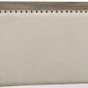 Shannon Queen Panel Bed with Nailhead Trim, Ivory Fabric, Gray Wood