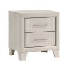 Charie Nightstand with 2 Drawers, Tapered Legs, Silver Metal, White Wood