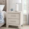 Charie Nightstand with 2 Drawers, Tapered Legs, Silver Metal, White Wood