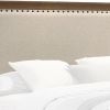 Shannon Full Bed with Nailhead Trim, Ivory Fabric on Cherry Brown Wood