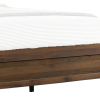 Shannon Queen Bed with Nailhead Trim, Ivory Fabric on Cherry Brown Wood