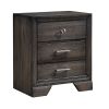 Jeni Nightstand, 3 Drawers, Chrome Metal Handles, Rustic Dark Gray