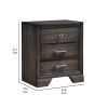 Jeni Nightstand, 3 Drawers, Chrome Metal Handles, Rustic Dark Gray