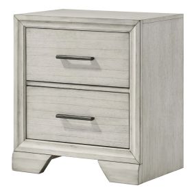 Jeni Nightstand, 2 Drawers, Chrome Handles, Rustic White Mist