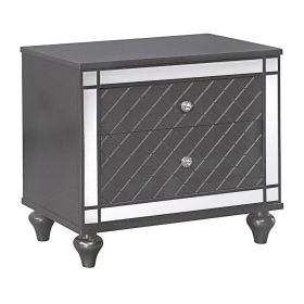 Reff Nightstand, 2 French Dovetail Drawers, Crystal Knobs, Gray