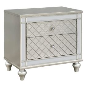 Cristo Nightstand, 2 Dovetail Drawers, Crystal Knobs, Champagne Silver