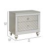 Cristo Nightstand, 2 Dovetail Drawers, Crystal Knobs, Champagne Silver