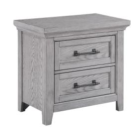 Bix Nightstand, 2 Dovetail Drawers, Bronze Handles, Light Gray