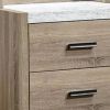 Tily Nightstand w Wall Panel, 2 Drawers, White Faux Stone Top, Brown