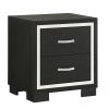 Geny Nightstand, 2 Drawers, Silver Trim and Metal Handles, Black Wood