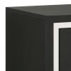 Geny Nightstand, 2 Drawers, Silver Trim and Metal Handles, Black Wood