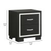Geny Nightstand, 2 Drawers, Silver Trim and Metal Handles, Black Wood