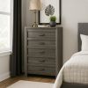 Velz Tall Dresser Chest, 5 Drawers, Finger Pull Handles, Dark Gray Wood